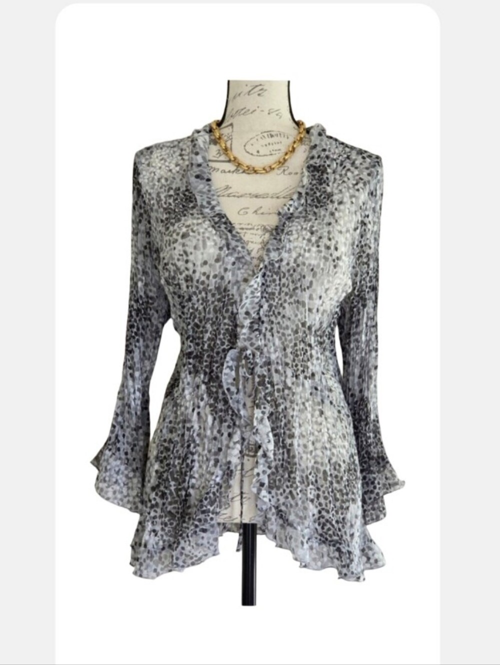 Sheer Open Front Ruffled Blouse.